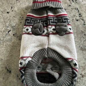 Cozy Gray and Red Dog Sweater
